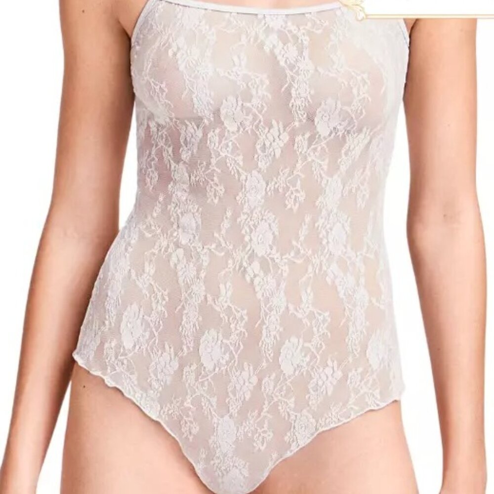 NWT- WOLFORD Katharina Thong Lace Bodysuit WHITE Size: Large